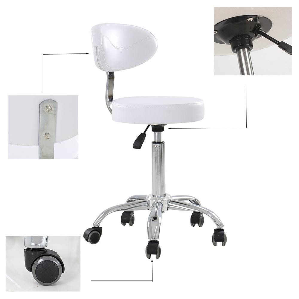 OmySalon Adjustable Rolling Saddle Stool with with Back Support on Whe